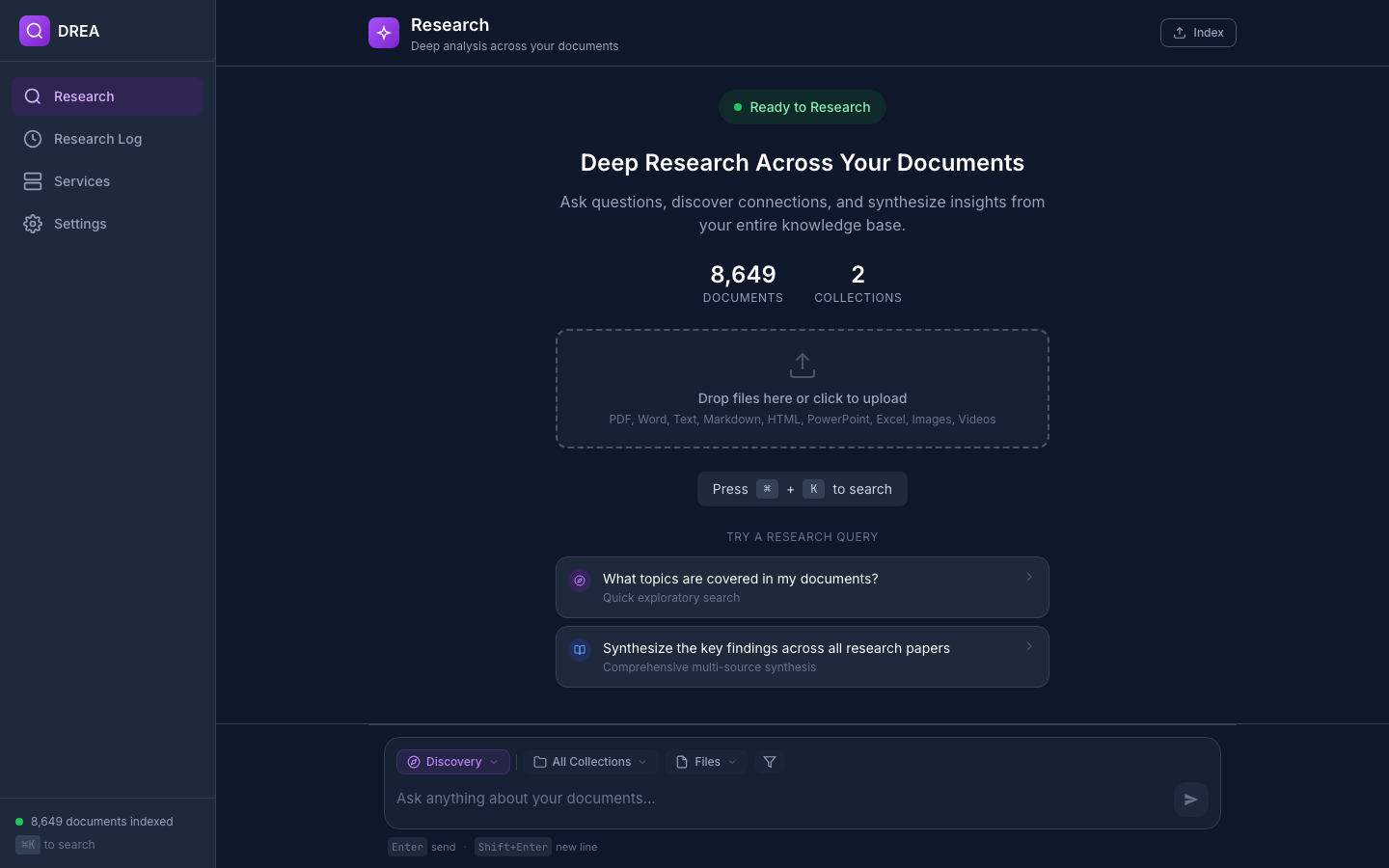 DREA Search Home interface