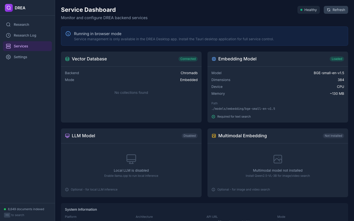 DREA Service Dashboard