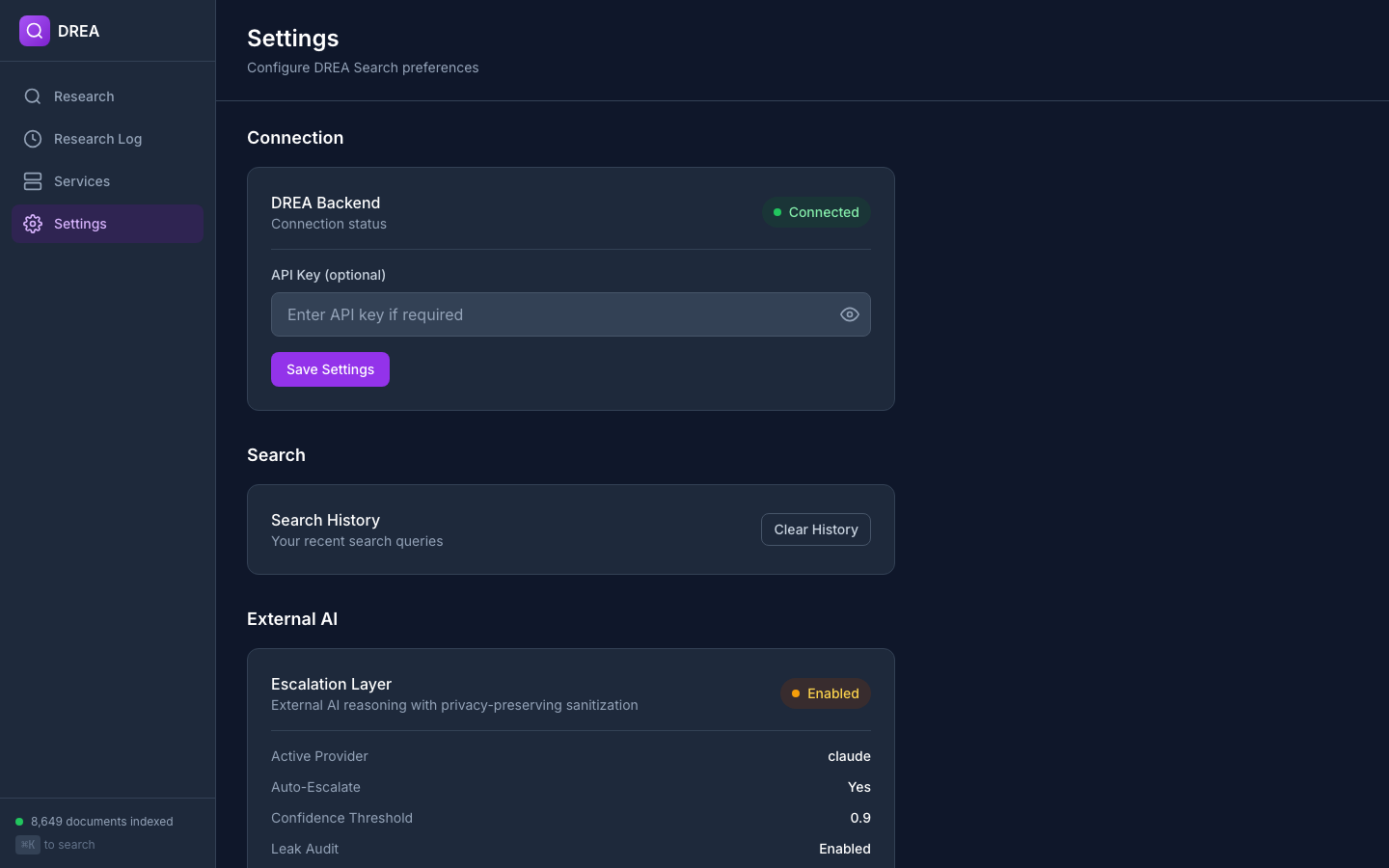 DREA Settings & External AI